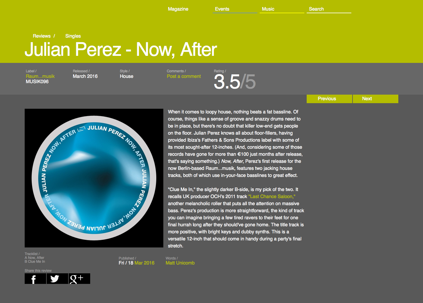 Original review — Resident Advisor, March 2016