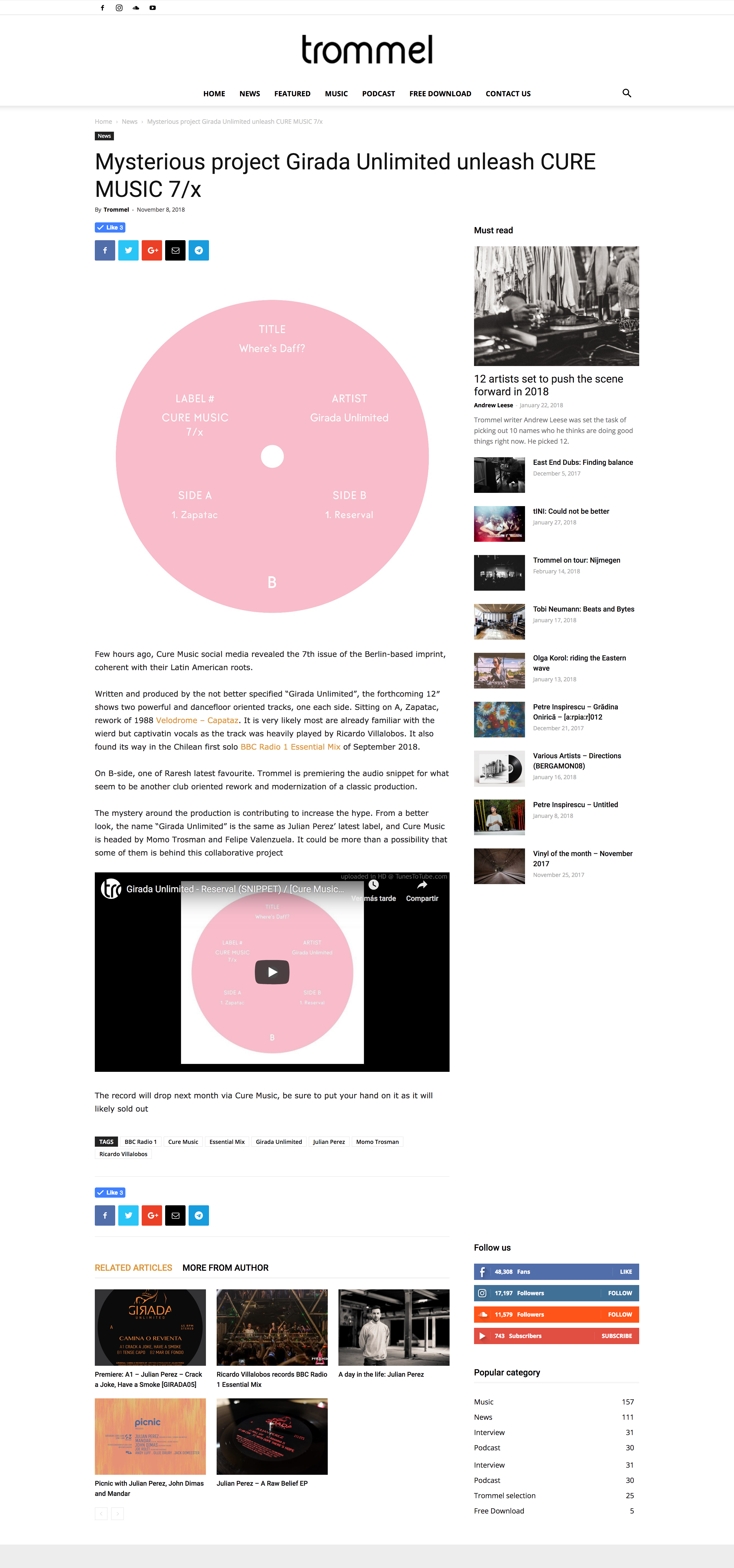 Trommel Music — Girada Unlimited Cure Music 7/x, November 2018