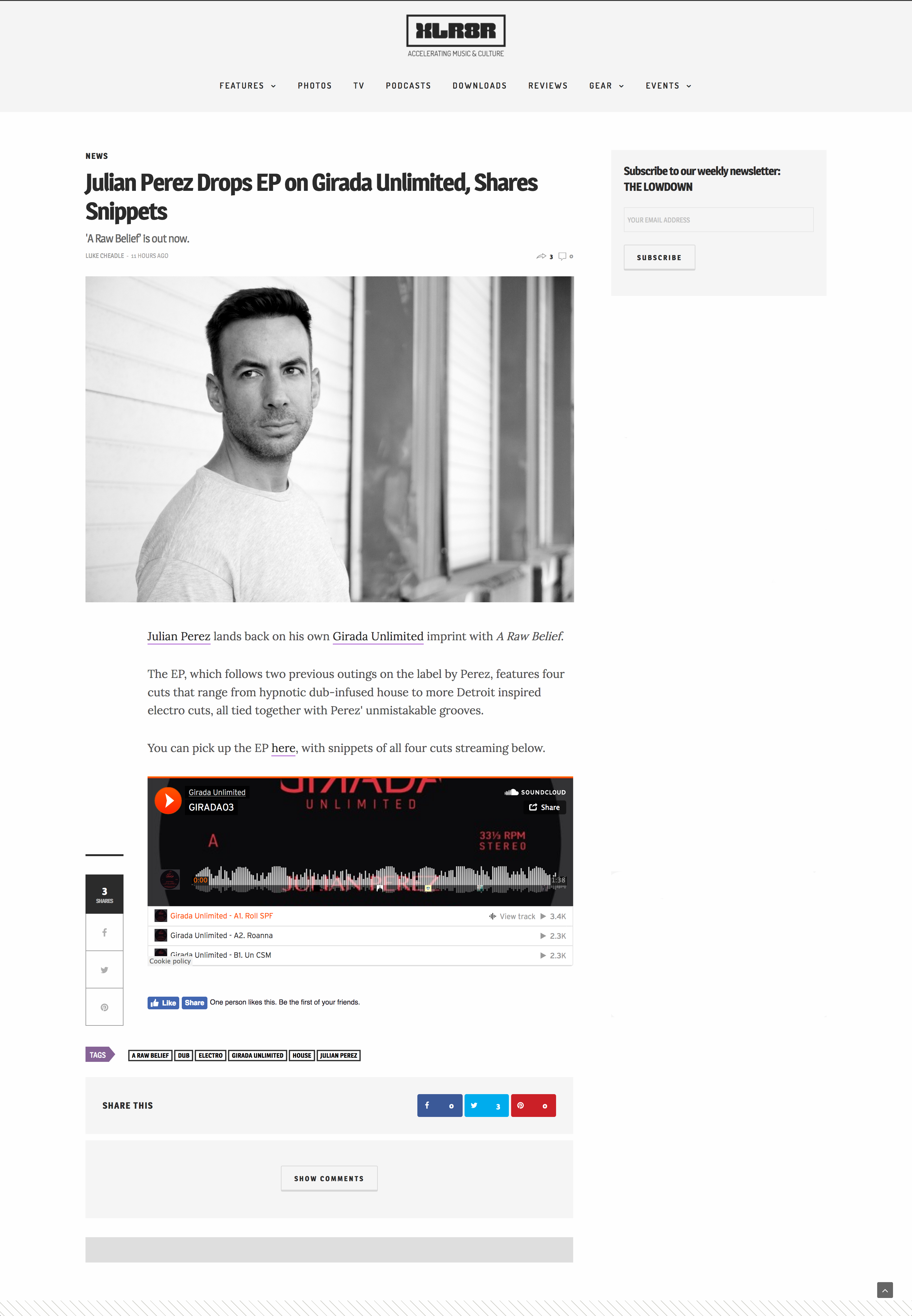 XLR8R — Julian Perez Drops EP on Girada Unlimited, February 2018