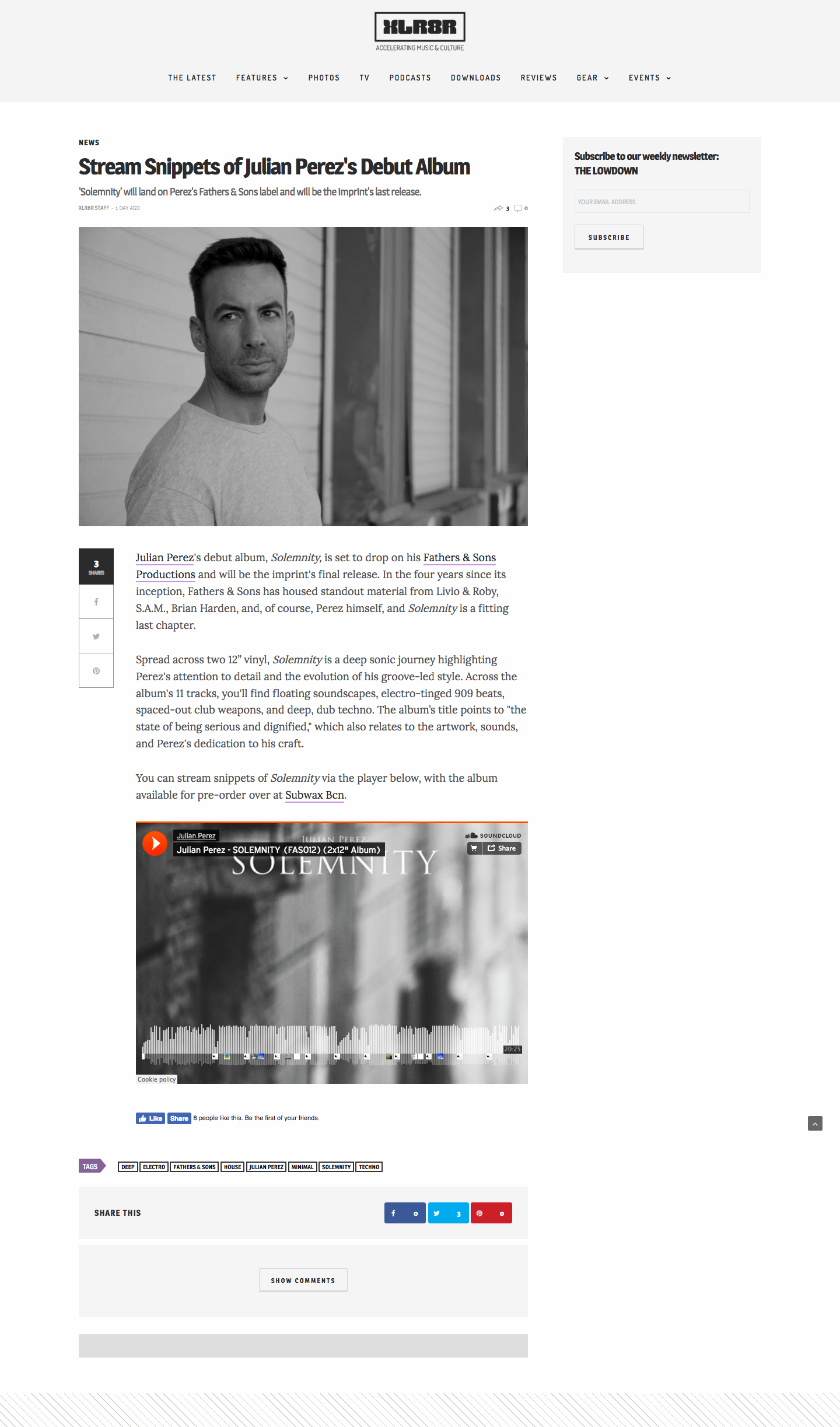 XLR8R — Stream Snippets of Julian Perez's Debut Album, December 2016